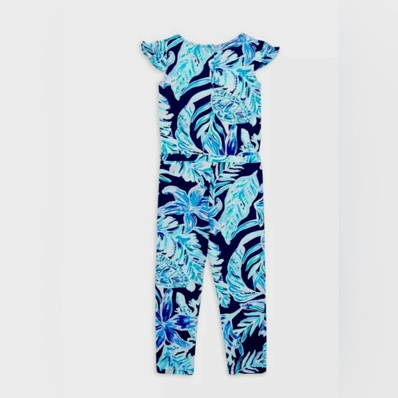 Lilly Pulitzer Odessa Jumpsuit Girls High Tide Navy Blue Floral Romper Jumpsuit - Picture 5 of 9